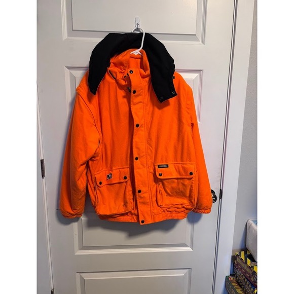 Vintage Remington Multi-Guard Orange Fleece Hunting Coat‎ Black Hood Large MC3
